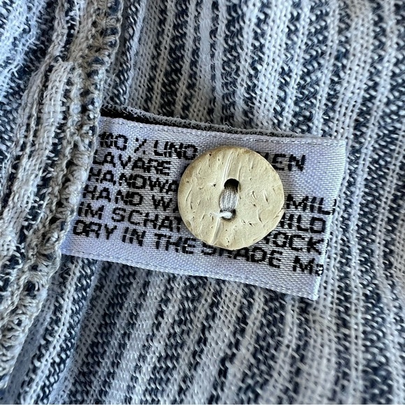 Mastro Moda Italy 100% Linen Stripe Popover Henley Top Blue Ecru Roll Tab Small - Picture 13 of 13